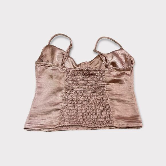 Kendall & Kylie Bustier Corset Silky Woven Mauve Fabric Crop Top - Picture 3 of 8
